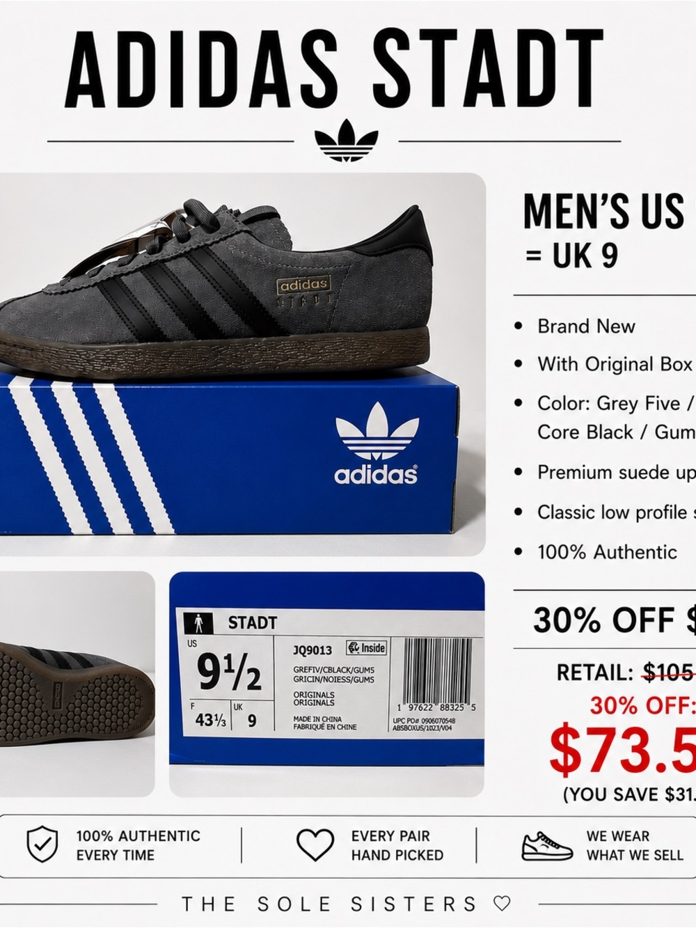 adidas Stadt Suede Sneakers in Grey and Black